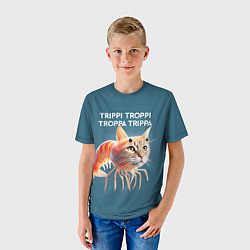 Футболка детская Trippi troppi troppa trippa - brainrot cat meme, цвет: 3D-принт — фото 2