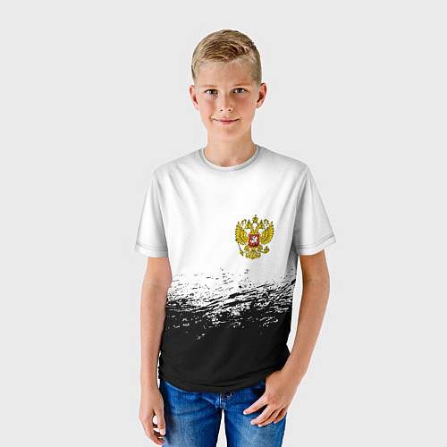 Детская футболка Россия черно белые краски / 3D-принт – фото 3