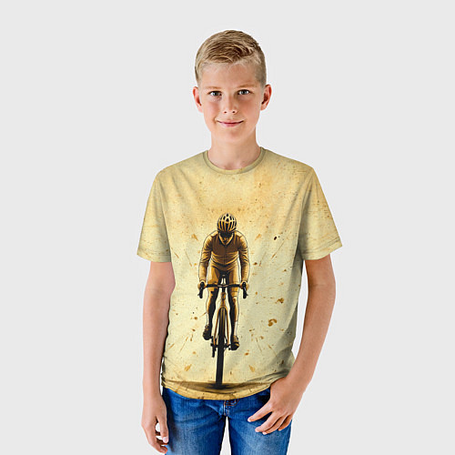 Детская футболка Трековый велосипедист на бежевом / 3D-принт – фото 3