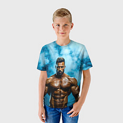 Футболка детская Бодибилдер в синем дыму, цвет: 3D-принт — фото 2