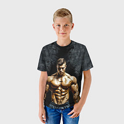 Футболка детская Бодибилдер на черном, цвет: 3D-принт — фото 2