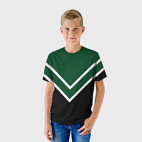 Детская футболка Зелёный с чёрным и белые полосы / 3D-принт – фото 3