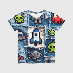Футболка детская Космический пиксельный корабль, цвет: 3D-принт