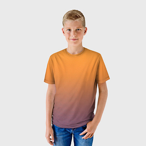 Детская футболка Градиент оранжевый в фиолетовый мелкий ромбик / 3D-принт – фото 3