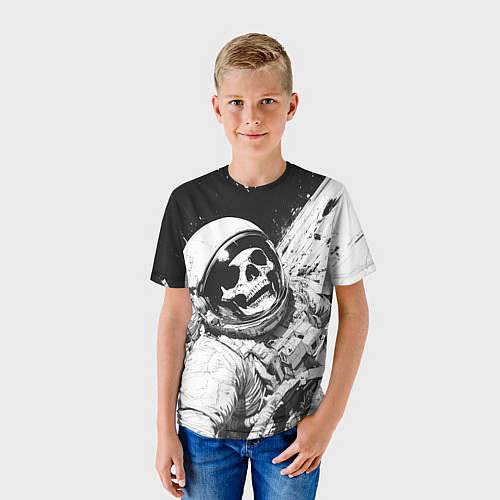 Детская футболка Скелет в космосе черно-белый / 3D-принт – фото 3