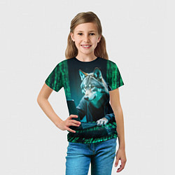 Футболка детская Волк хакер, цвет: 3D-принт — фото 2