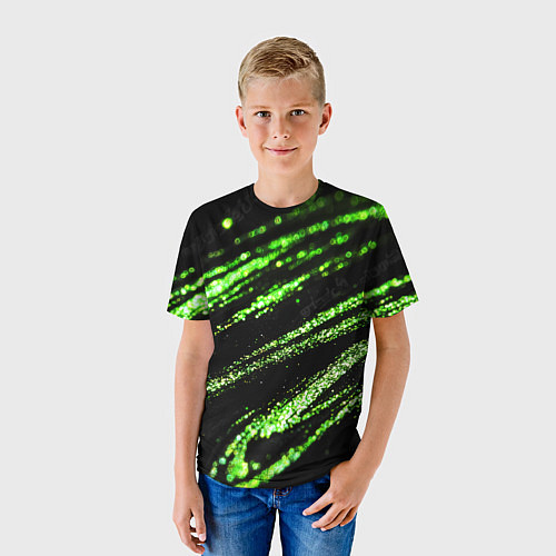 Детская футболка Зеленые блестки на черном / 3D-принт – фото 3