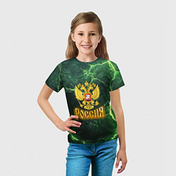Футболка детская Россия огненный текст на зеленом, цвет: 3D-принт — фото 2