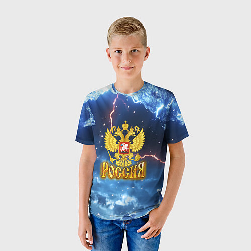Детская футболка Герб России и ледяной фон / 3D-принт – фото 3
