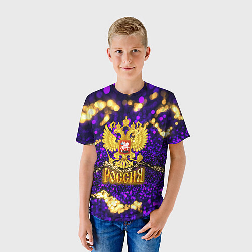 Детская футболка Россия - фиолетовая текстура / 3D-принт – фото 3