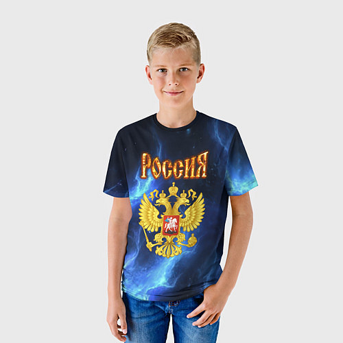 Детская футболка Герб России - синее пламя / 3D-принт – фото 3
