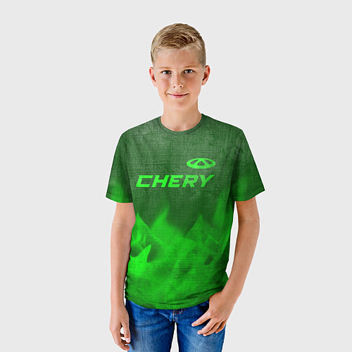 Детская футболка Chery - green gradient посередине / 3D-принт – фото 3