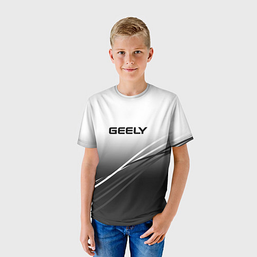 Детская футболка Geely градиент из белого в тёмный с полосами / 3D-принт – фото 3