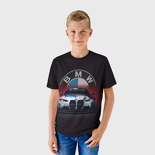 Детская футболка BMW на красном фоне / 3D-принт – фото 3