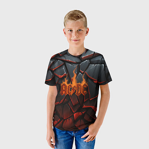 Детская футболка ACDC огненный лого на камнях / 3D-принт – фото 3