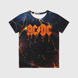 Футболка детская ACDC лого из лавы на треснутой текстуре, цвет: 3D-принт