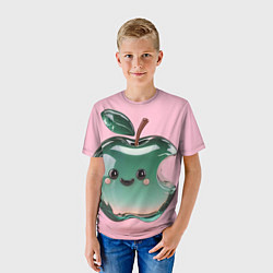 Футболка детская Кавайное яблоко, цвет: 3D-принт — фото 2