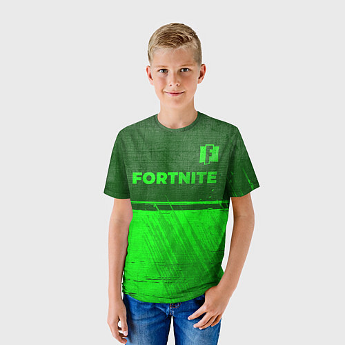 Детская футболка Fortnite - green gradient посередине / 3D-принт – фото 3