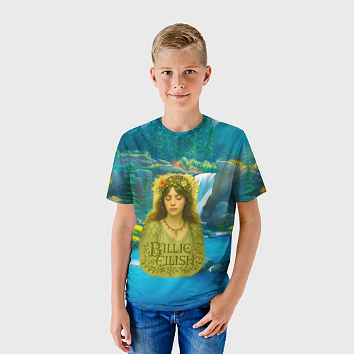 Детская футболка Билли Айлиш на фоне природы / 3D-принт – фото 3