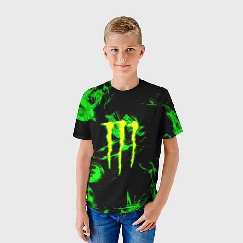 Детская футболка Monster energy кислотное лого огонь / 3D-принт – фото 3