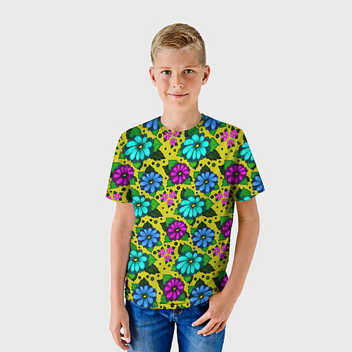 Детская футболка Паттерн незатейливые цветочки / 3D-принт – фото 3
