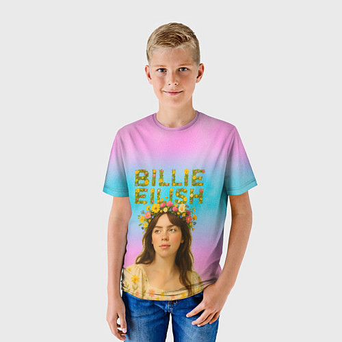 Детская футболка Билли Айлиш с цветочным венком на голове / 3D-принт – фото 3