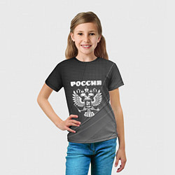 Футболка детская Россия герб тёмно-серый текстурный с полосой, цвет: 3D-принт — фото 2