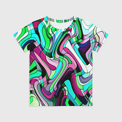 Футболка детская Зелёно-розовый искажённая абстракция, цвет: 3D-принт