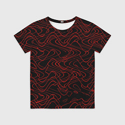 Футболка детская Чёрный с красными волнистыми линиями абстракция, цвет: 3D-принт