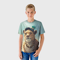 Футболка детская Леопард в кеппи, цвет: 3D-принт — фото 2