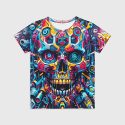 Футболка детская Кибер череп - нейроарт паттерн, цвет: 3D-принт