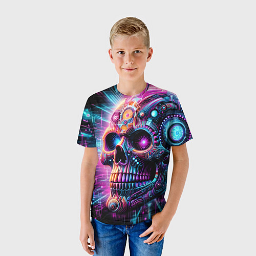 Детская футболка Neon cyber skull / 3D-принт – фото 3
