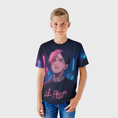 Детская футболка LiL Peep - Неоновый аниме арт / 3D-принт – фото 3