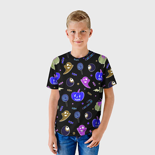 Детская футболка Halloween blue black pumpkin / 3D-принт – фото 3