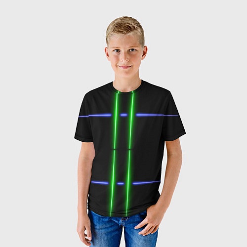 Детская футболка Neon black light blue green line / 3D-принт – фото 3