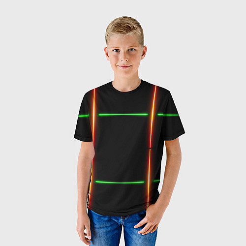 Детская футболка Color black green orange lines / 3D-принт – фото 3