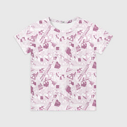 Футболка детская Мемфис бордовый на белом геометрический клетчатый, цвет: 3D-принт