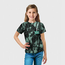 Футболка детская Номер 456 на фоне масок игры в кальмара, цвет: 3D-принт — фото 2