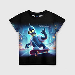 Футболка детская Bender is a skateboarder in neon street - ai art, цвет: 3D-принт
