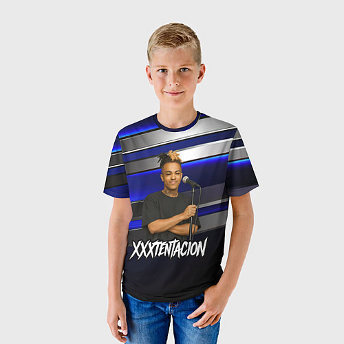 Детская футболка XXXTentacion с микрофоном довольный / 3D-принт – фото 3
