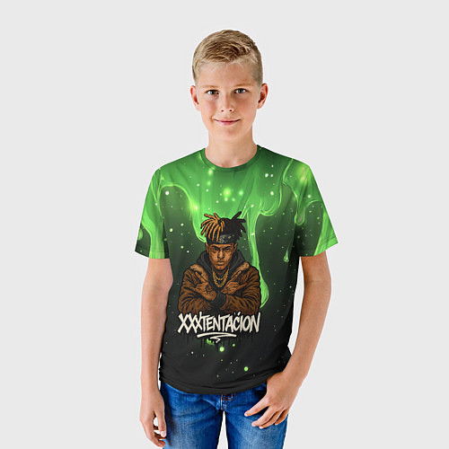Детская футболка XXXTentacion на фоне зеленой краски / 3D-принт – фото 3