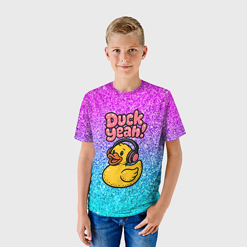 Детская футболка Duck yeah - утка в наушниках / 3D-принт – фото 3