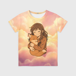 Футболка детская Девочка обнимает лисичку, цвет: 3D-принт