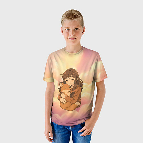 Детская футболка Девочка обнимает лисичку / 3D-принт – фото 3