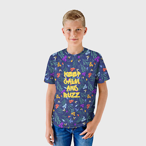 Детская футболка Keep calm and buzz - пчелы и цветы / 3D-принт – фото 3