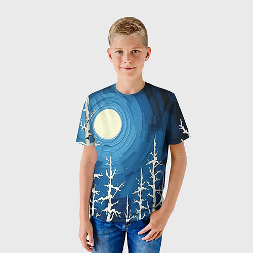 Детская футболка Полнолуние и берёзы акрилом / 3D-принт – фото 3