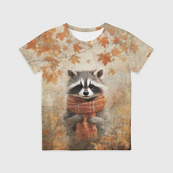 Футболка детская Осенней енот в шарфе, цвет: 3D-принт