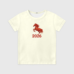 Футболка детская Символ 2026 года красная огненная лошадь, цвет: 3D-принт