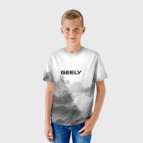Детская футболка Geely на сером абстрактном фоне / 3D-принт – фото 3