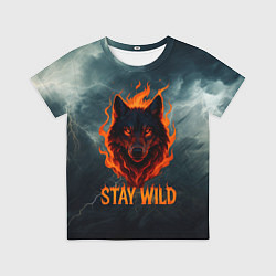 Футболка детская Stay wild волк в огне, цвет: 3D-принт
